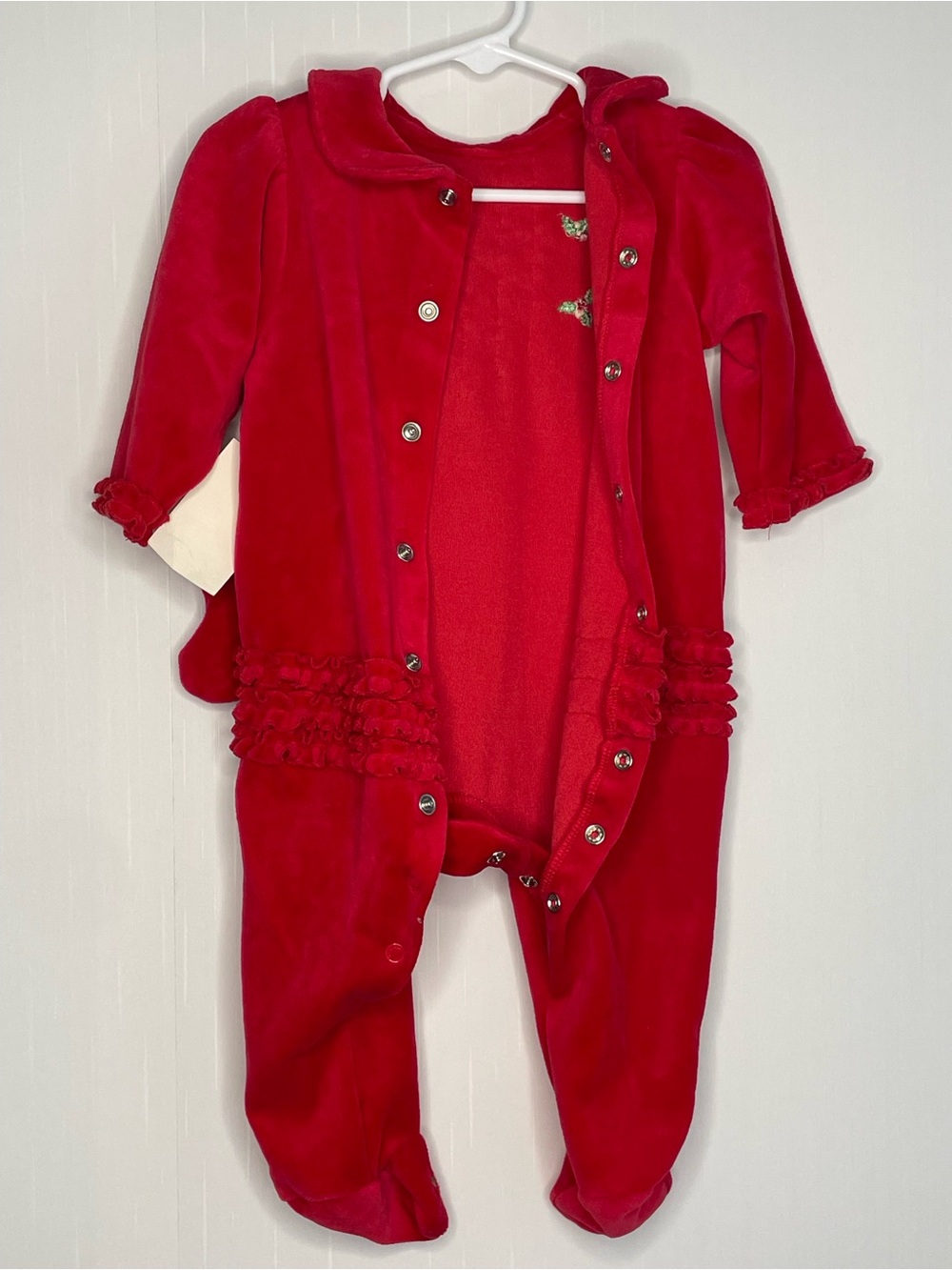 VTG Bright Future Red Velour Christmas Footie Romper 6-9M - Picture 9 of 16